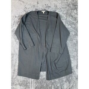 EILEEN FISHER Dark Gray Silk Noil Open Front Cardigan Sweater Small